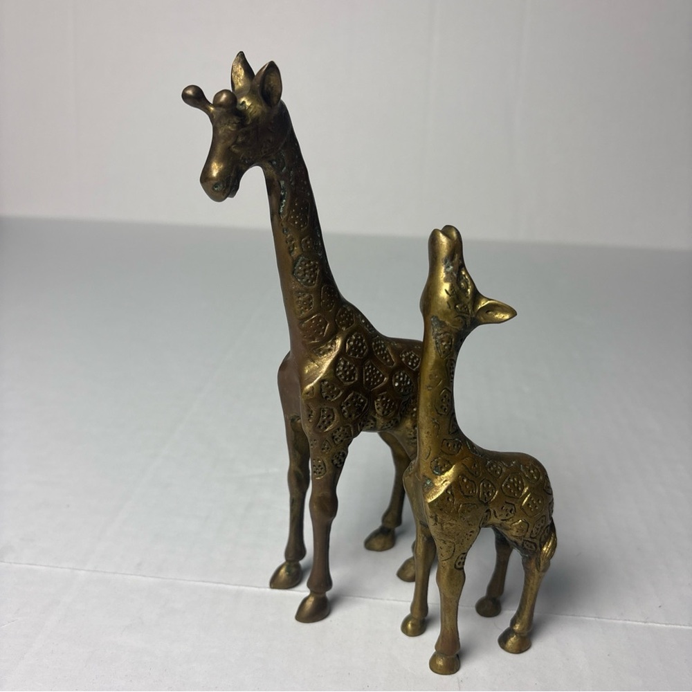 Vintage Andrea by Sadek Brass Giraffes Pair Mom Baby Animal Safari Whimsical